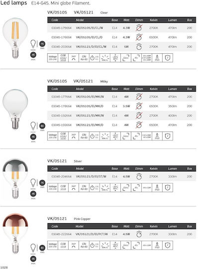 VK Lighting LED Bulb 3.5W 80mm for Socket E14 Warm White 320lm