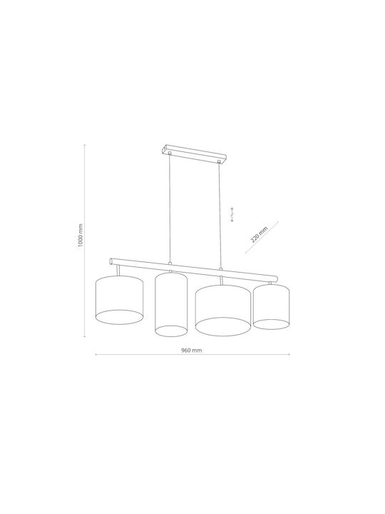 TK Lighting Deva Pendant Light Beige Rail for 4 Bulbs E27 96cm