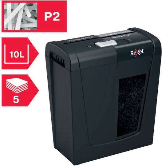 Rexel Καταστροφέας Εγγράφων Secure S5 Strip Cut 5 Φύλλων με Κάδο 10lt