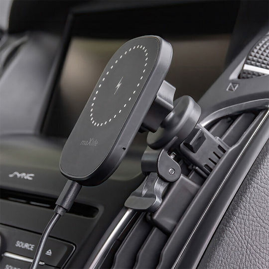 Maxlife Suport Auto pentru Telefon cu magnet și Încărcare Wireless Neagră