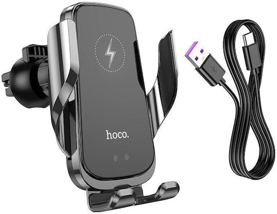 Hoco Suport Auto pentru Telefon cu cârlige reglabile și Încărcare Wireless Neagră