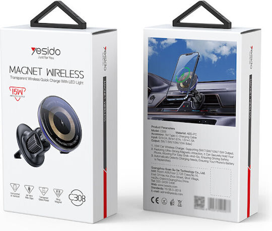 Yesido Suport Auto pentru Telefon cu magnet și Încărcare Wireless Neagră
