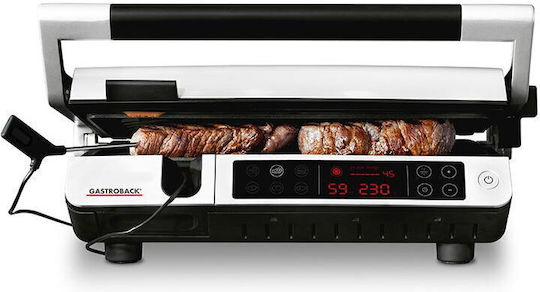 Gastroback Tabletop Electric Grill Smooth and Ribbed Plate 2000W with Lid and Adjustable Thermostat 34cmx24cmcm