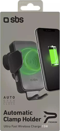 SBS Car Mobile Mount with Adjustable Hooks and Wireless Charging Black