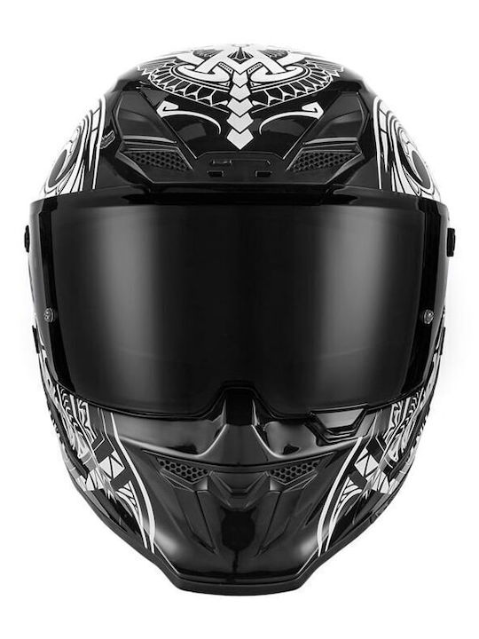 Nox Goliath Maori White/Black Matt Motorcycle Helmet Full Face ECE 22.06 1350gr with Sunvisor