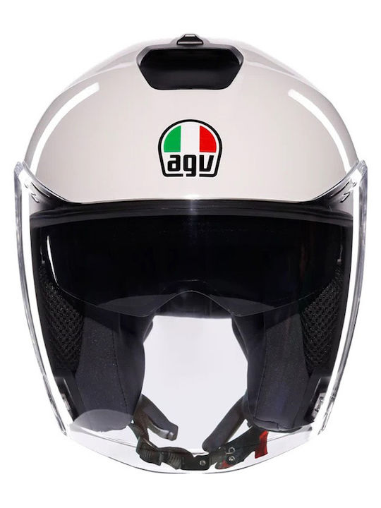 AGV Irides Mono Materia White Motorcycle Helmet Jet ECE 22.06 1500gr with Sun Visor