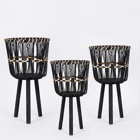 Set Decorative Baskets Wicker Black 65.5x37x65.5cm 3 Pieces