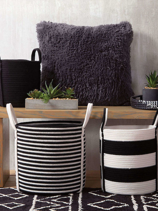 Nef-Nef Homeware Silo Διακοσμητικό Καλάθι Υφασμάτινο με Χερούλια Λευκό/ Μαύρο 28x28x32εκ.