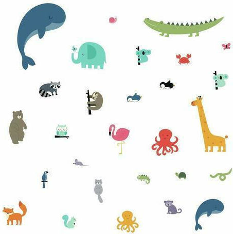 RoomMates Decor Kids Wall Decor Sticker Animals Globe RMK4115 40x11cm 28 Pieces