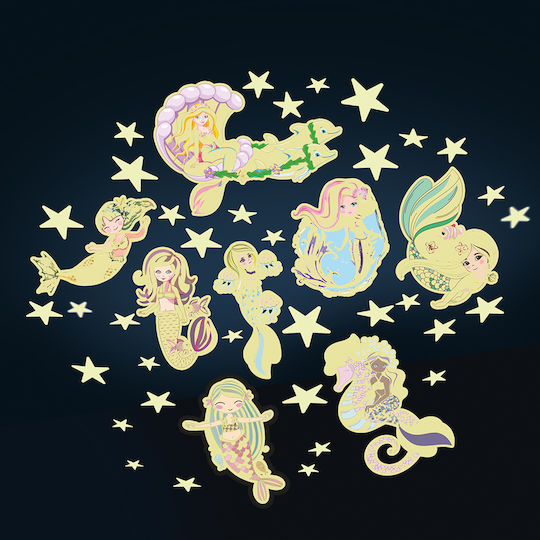 Brainstorm Kids Decorative Fluorescent Wall Sticker Stars & Mermaids 24.5x18cm 43 Pieces