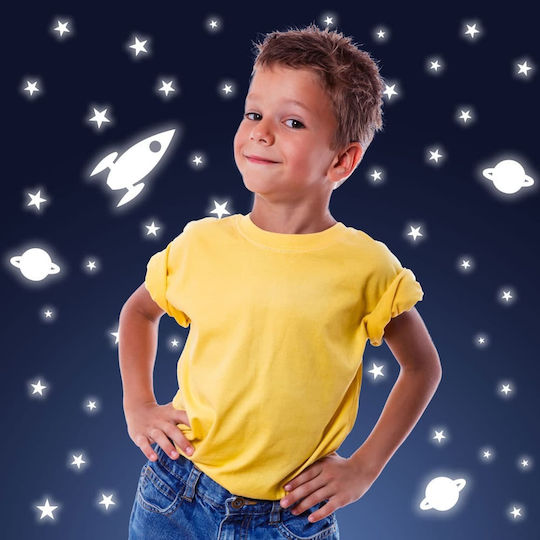 Ango Kids Vinyl Glow-in-the-Dark Wall Sticker Rocket & Stars 51pcs