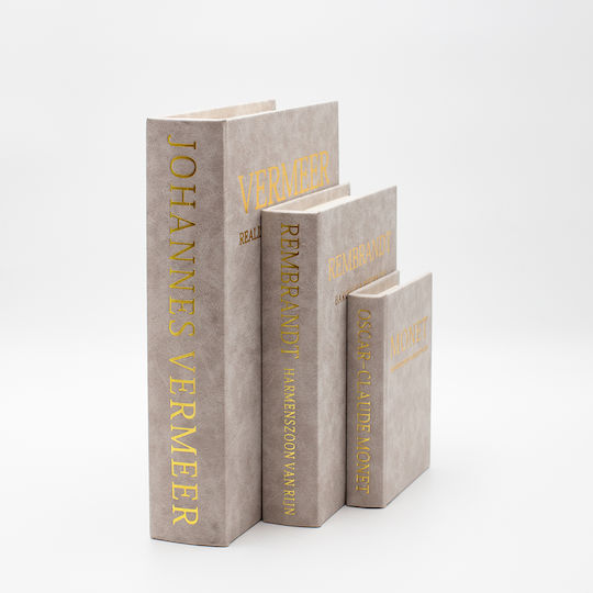 Set of 3 Pieces Wooden Decorative Book Boxes Leatherette Gray 30x21x6 23x17x4.5 & 16x11x3 Cm Estheti 819-00330