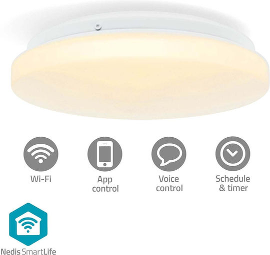 Nedis Intelligent Wi-fi Rgb Round Ceiling Fixture Ip44 1820lm 6500k White