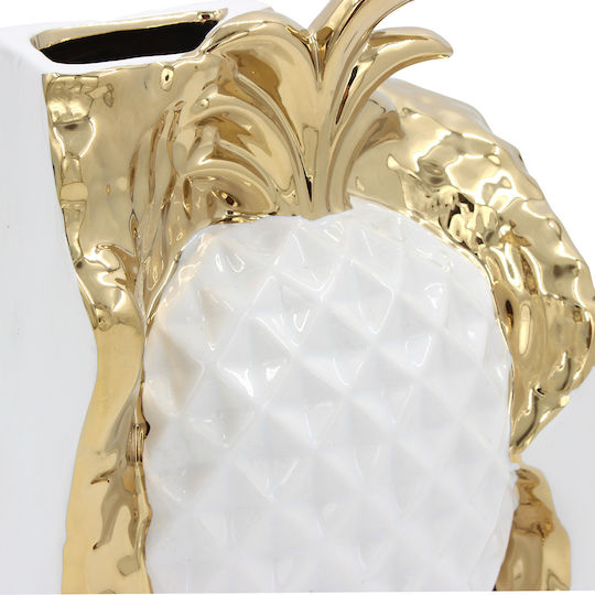 Ceramic Decorative 14x8x22 Pineapple White Gold Keskor 78694