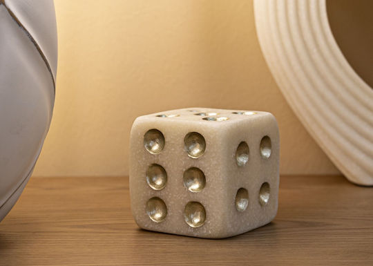 Decorative Polyresin Dice Ecru Gold 8x8x8cm