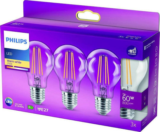 Philips Смарт крушки LED 7W за фасунга E27 топло бяло 806лм 3бр