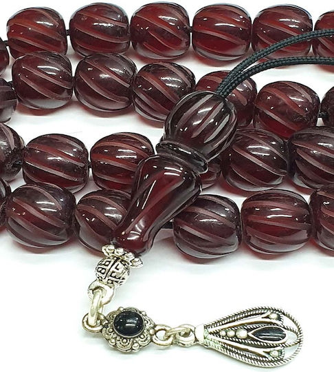 Roloi Komboloi Graven Mastic Worry Beads with 33 Beads Burgundy 32cm
