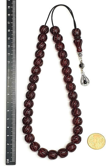 Roloi Komboloi Graven Mastic Worry Beads with 33 Beads Burgundy 32cm