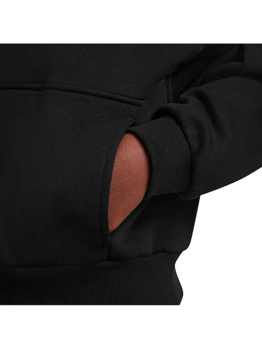 Fleece Παιδικό Φούτερ Cropped με Κουκούλα και Τσέπες Μαύρο Sportswear Club