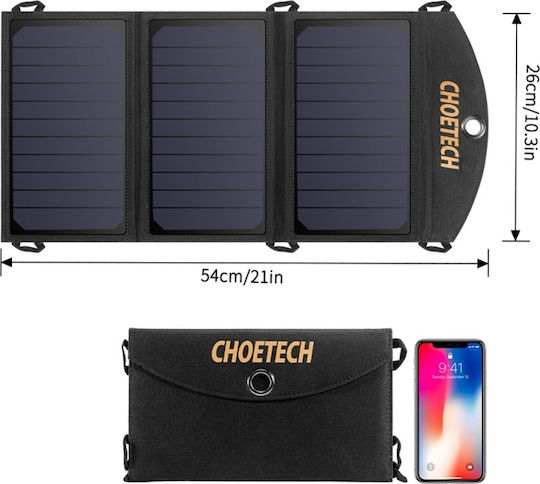 Choetech Panou Solar Pliabil 19W Camping Drumeții Pescuit 2x USB 2.4A Negru PS-19W