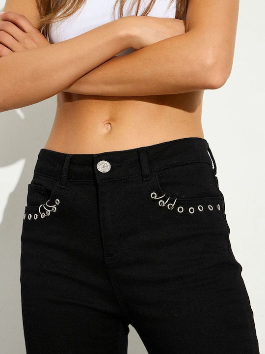 Selena Women's Jean Trousers Mid Rise in Skinny Fit Black Denim