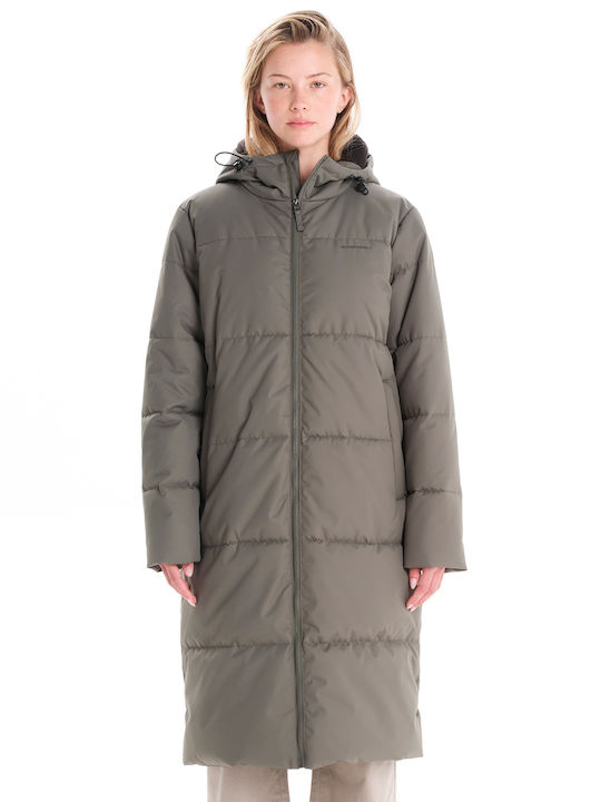 Jachetă Dama Puffer Lungă Pentru Iarnă Kaki