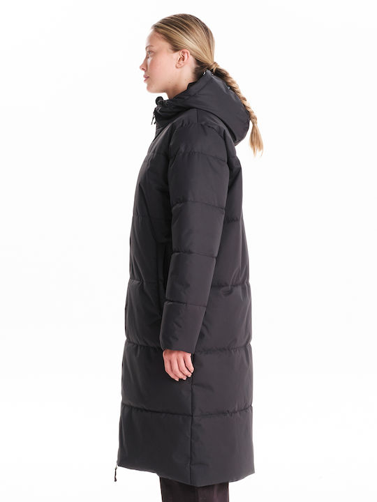 Lang Damen Puffer Jacke für Winter Schwarz