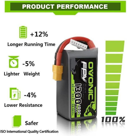 Батерия Li-Po 22.2V 1300mAh 100C 6S XT60 за Дрон 4 Бройки