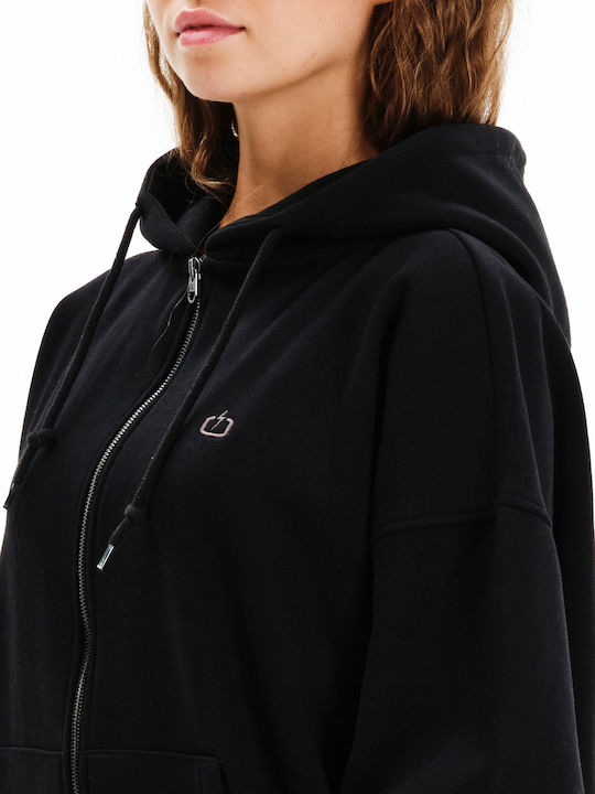 Lang Damen Sweatshirtjacke Kapuzen Black