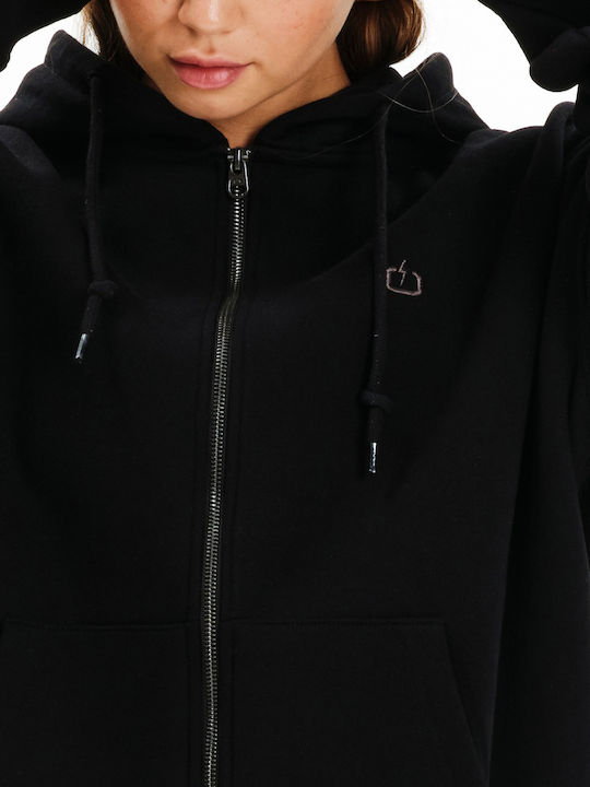 Lang Damen Sweatshirtjacke Kapuzen Black