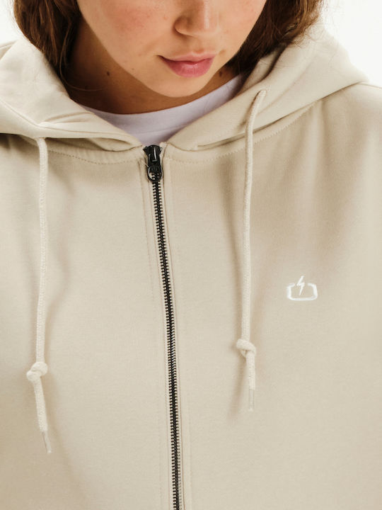 Lang Damen Sweatshirtjacke Kapuzen Clay Grey