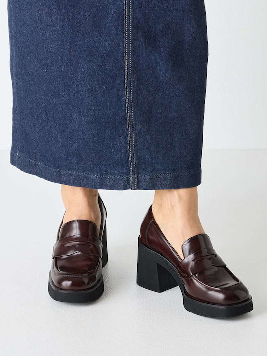 Synthetic Leather Burgundy High Heels