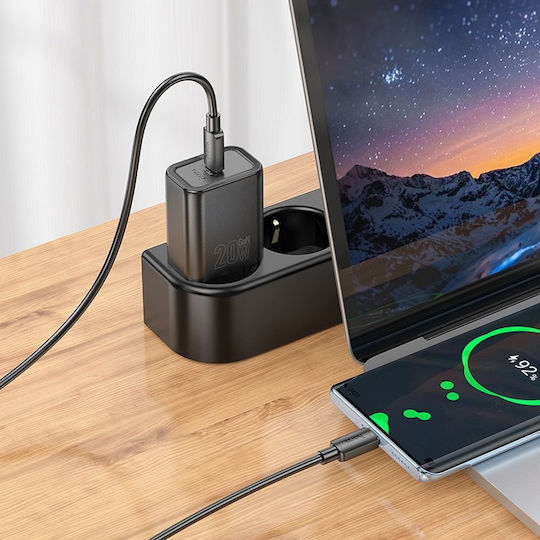 Hoco с USB-C порт и кабел USB-C - Lightning 20W Power Delivery Черен (N40)