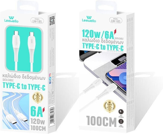 Leewello USB 2.0 Cable USB-C Male - USB-C 120W PD White 1m
