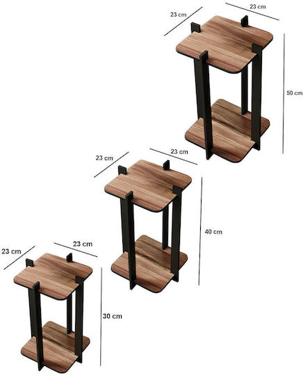 Hanah Home Plant Stands Wooden Brown 23cmx23cmx30cmcm. 3pcs