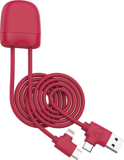 Xoopar USB to Lightning / Type-C Cable Κόκκινο 1m (XP61137.15A)