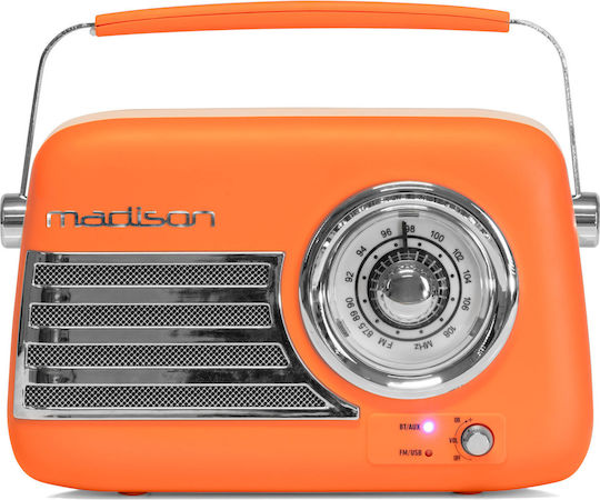 Madison Freesound VR40 Retro Επιτραπέζιο Ραδιόφωνο Επαναφορτιζόμενο με Bluetooth Πορτοκαλί Ματ