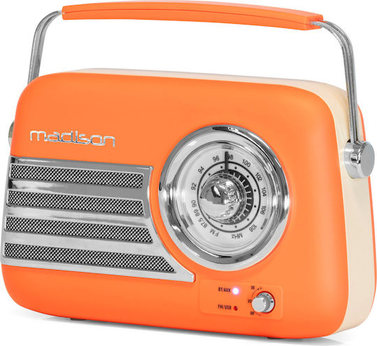 Madison Freesound VR40 Retro Επιτραπέζιο Ραδιόφωνο Επαναφορτιζόμενο με Bluetooth Πορτοκαλί Ματ