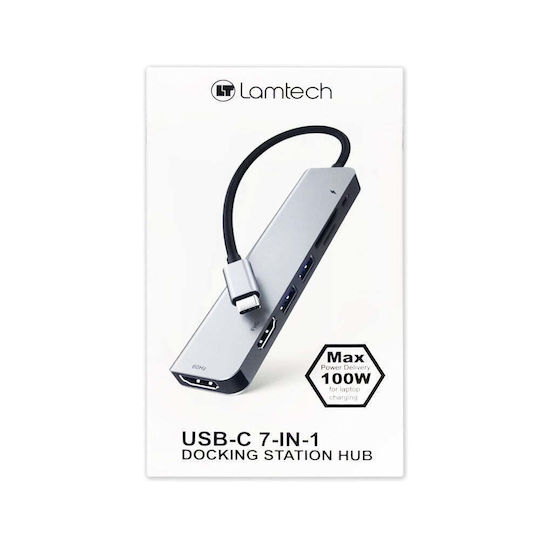 Lamtech 7 In 1 USB-C Stație de andocare cu HDMI 4K PD Gri