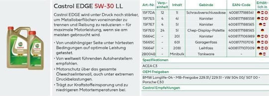 Castrol Edge Synthetic Car Oil 5W-30 1lt