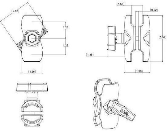 Ram Mounts Ram Double Socket Arm C Size Short
