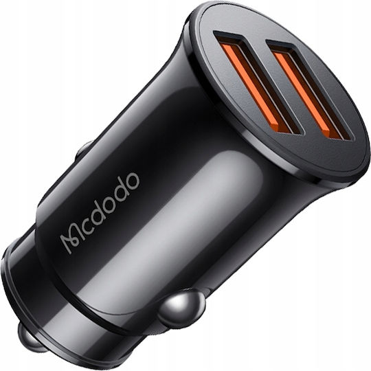 Mcdodo Car Charger 12W 2A with Ports: 2xUSB Black Color