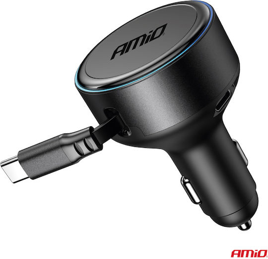 AMiO Auto-Ladegerät 60W Schnellladung mit einem Anschluss: 1xUSB mit Kabel Eingebettet