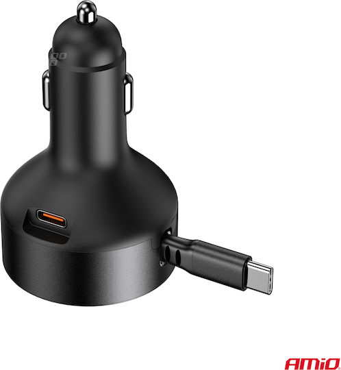 AMiO Auto-Ladegerät 60W Schnellladung mit einem Anschluss: 1xUSB mit Kabel Eingebettet