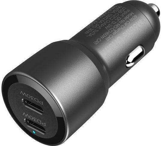 Mobile Origin CA11 Φορτιστής Αυτοκινήτου 60W Γρήγορης Φόρτισης με Θύρες: 2xType-C Μαύρο Χρώμα