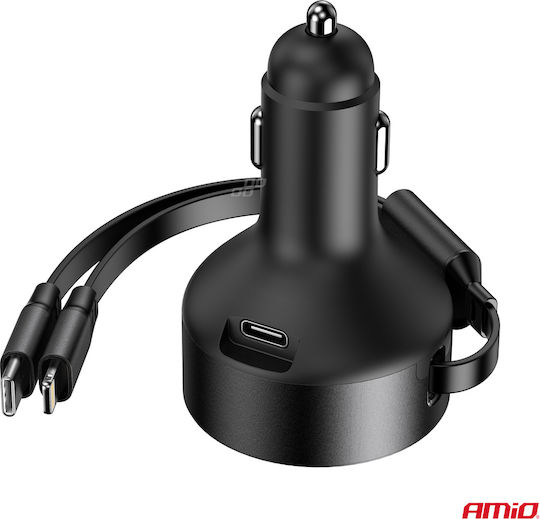 AMiO Car Charger 60W Fast Charging with one Port: 1xType-C with Cable Lightning / Type-C
