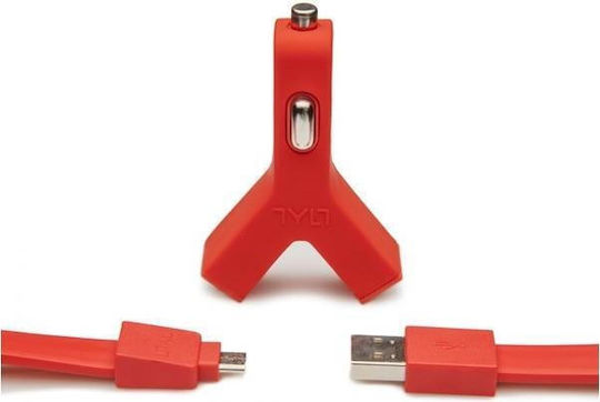 Tylt Y-Charge & Micro USB Încărcător Auto Cu Mufă De Brichetă 2.1A Cu Porturi 2xUSB-A Împreună Cu Cablu Micro-USB Roșu