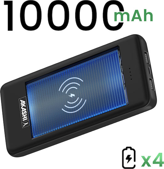 Akashi Powerbank 10000 mAh 18 W mit 2 USB-A-Anschlüssen und USB-C-Anschluss Power Delivery / Schnellladung Schwarz