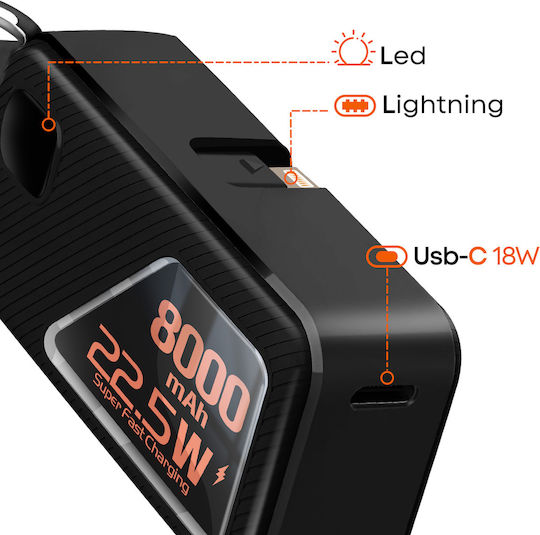 LinQ Външна Батерия 8000mAh 22.5W с USB-C Изходен Порт Черна