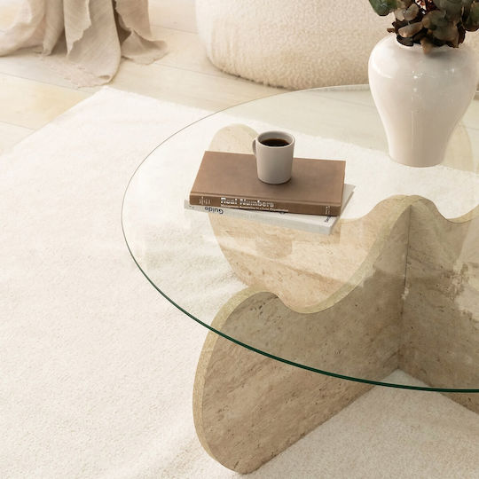 Rundes Zentral Kaffeetisch Himalayas Glas Travertin Beige M90xB90xH30cm